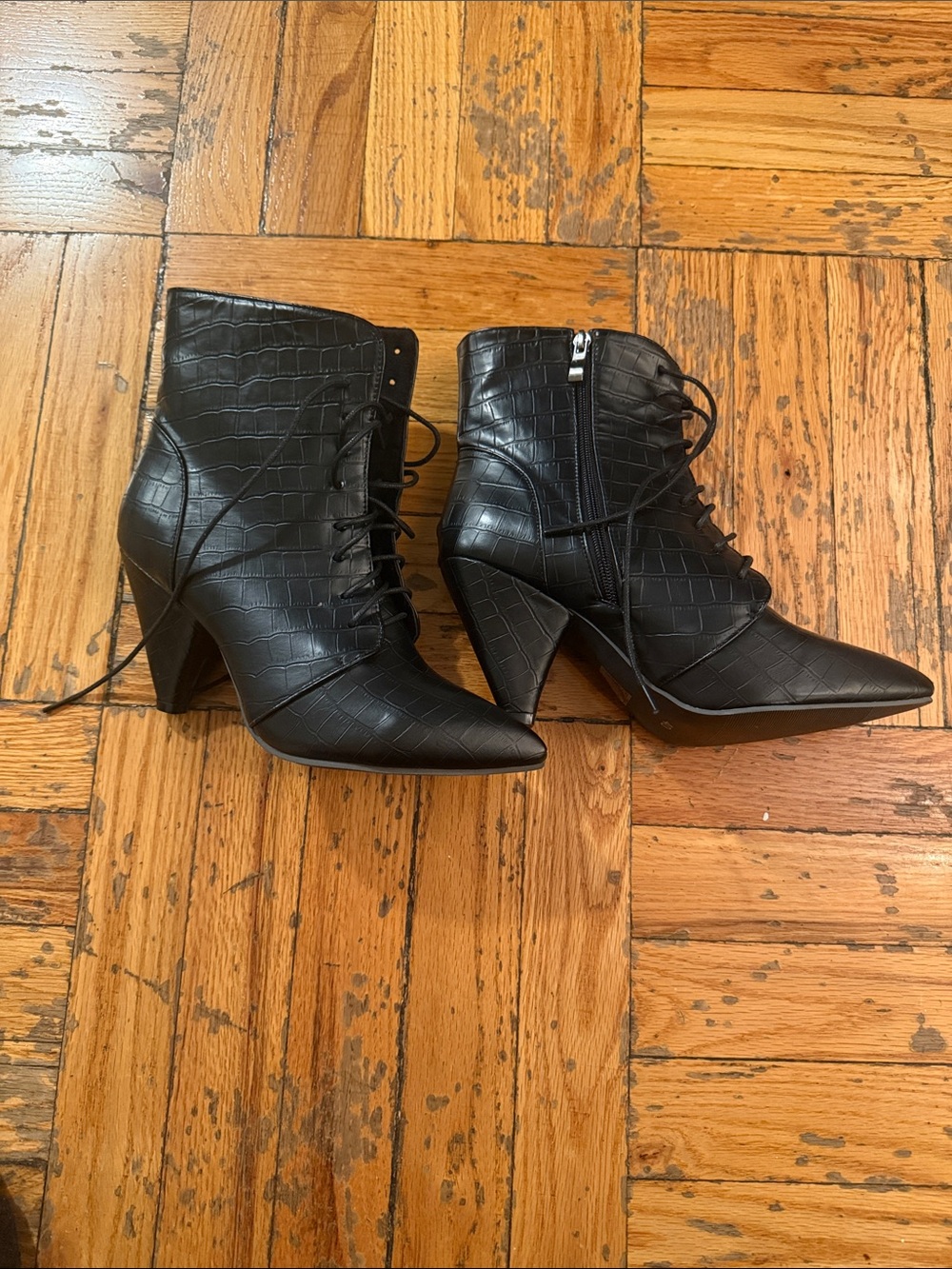 Never worn Black Lace-Up Pointed Toe Ankle Boots